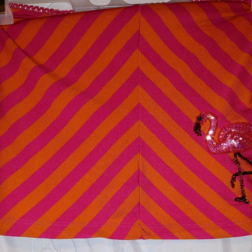 XOXO Skirt Womens Adult Size Large Color Pink/Orange Striped Sequin Flamingo 